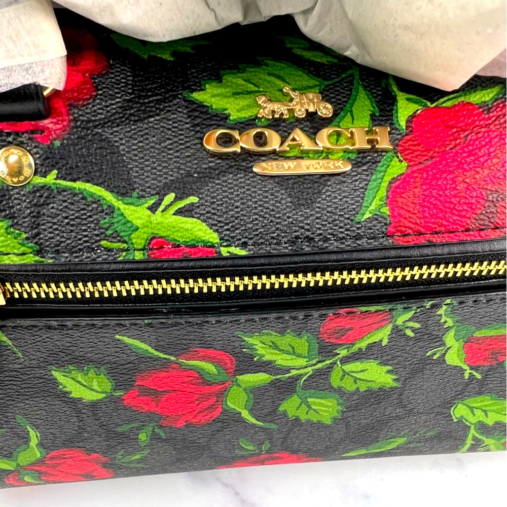 NWT Coach Rowan Satchel In Signature Canvas With Fairytale Rose Print - Picture 11 of 13